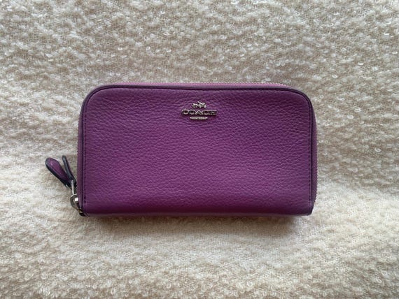 Coach Purple Double Accordion Zip Wallet in Polished Pebble Leather Etsy