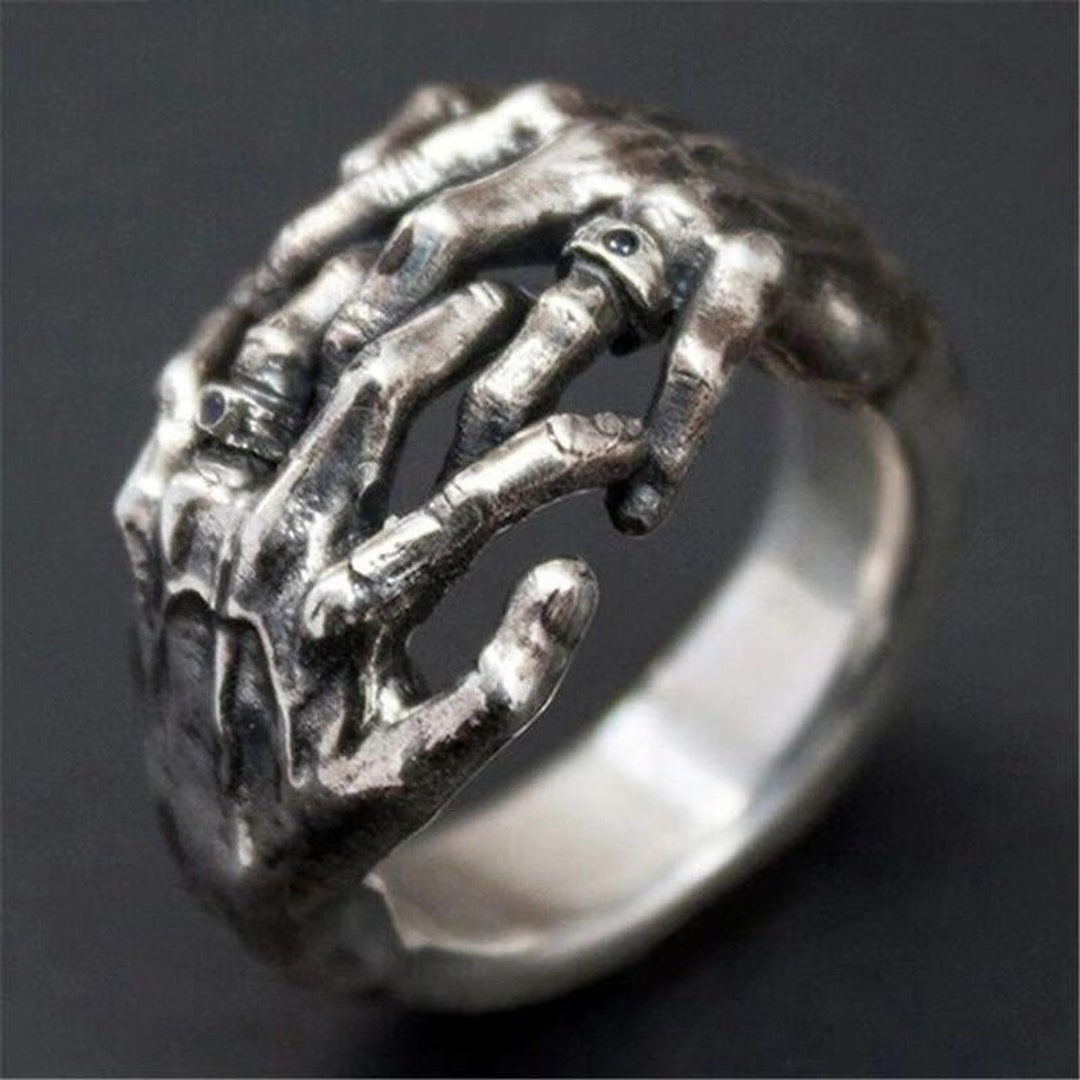 Vintage Punk Skull Hand Ring Gothic Ring for Men Men's Etsy