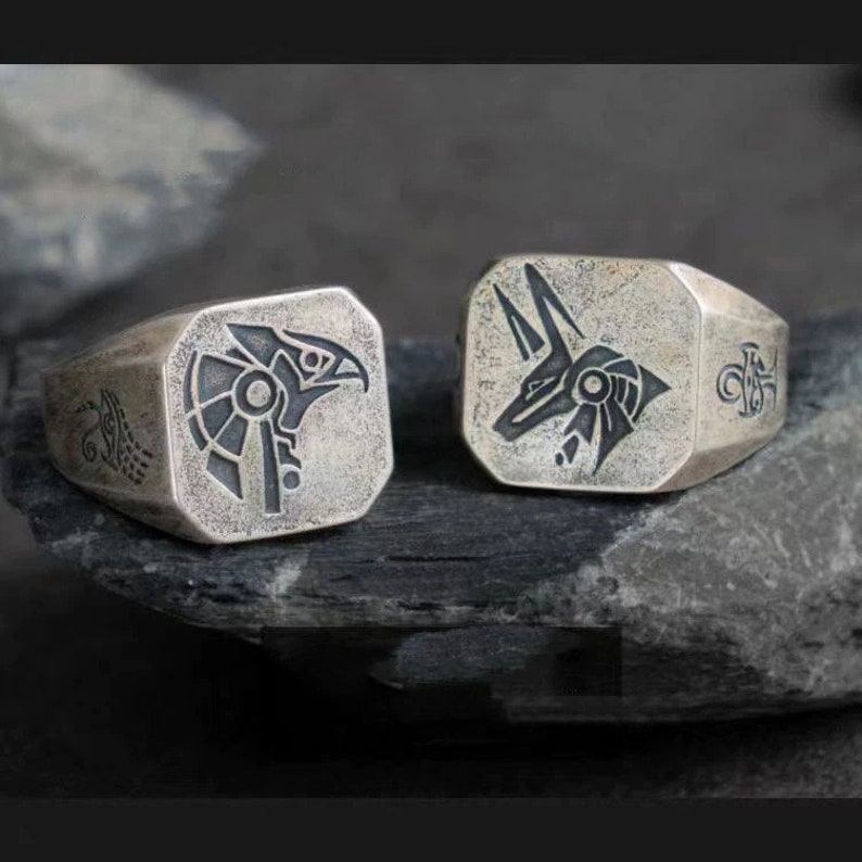 Egyptian Gods Horus and Anubis Rings Silver Ring for Men Etsy