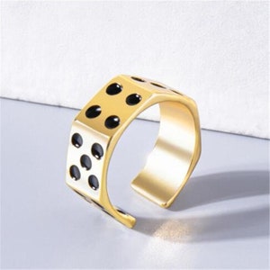Dice Unisex Gold Crystal Ring