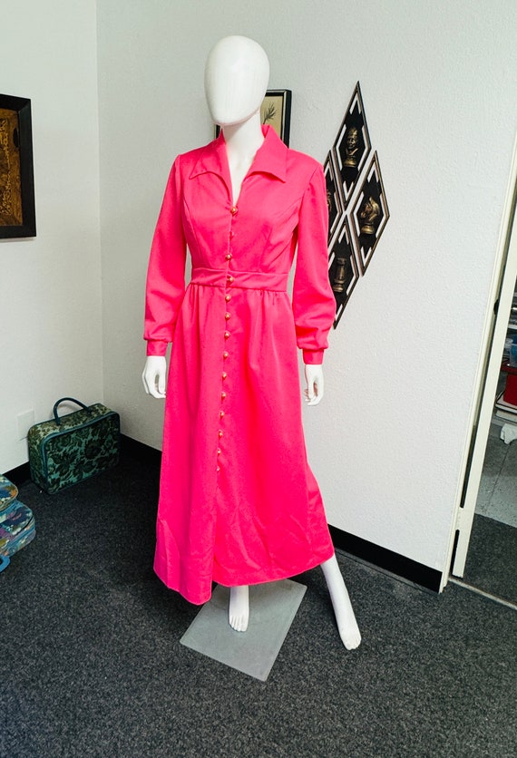 Pink Long Sleeve Polyester Gown