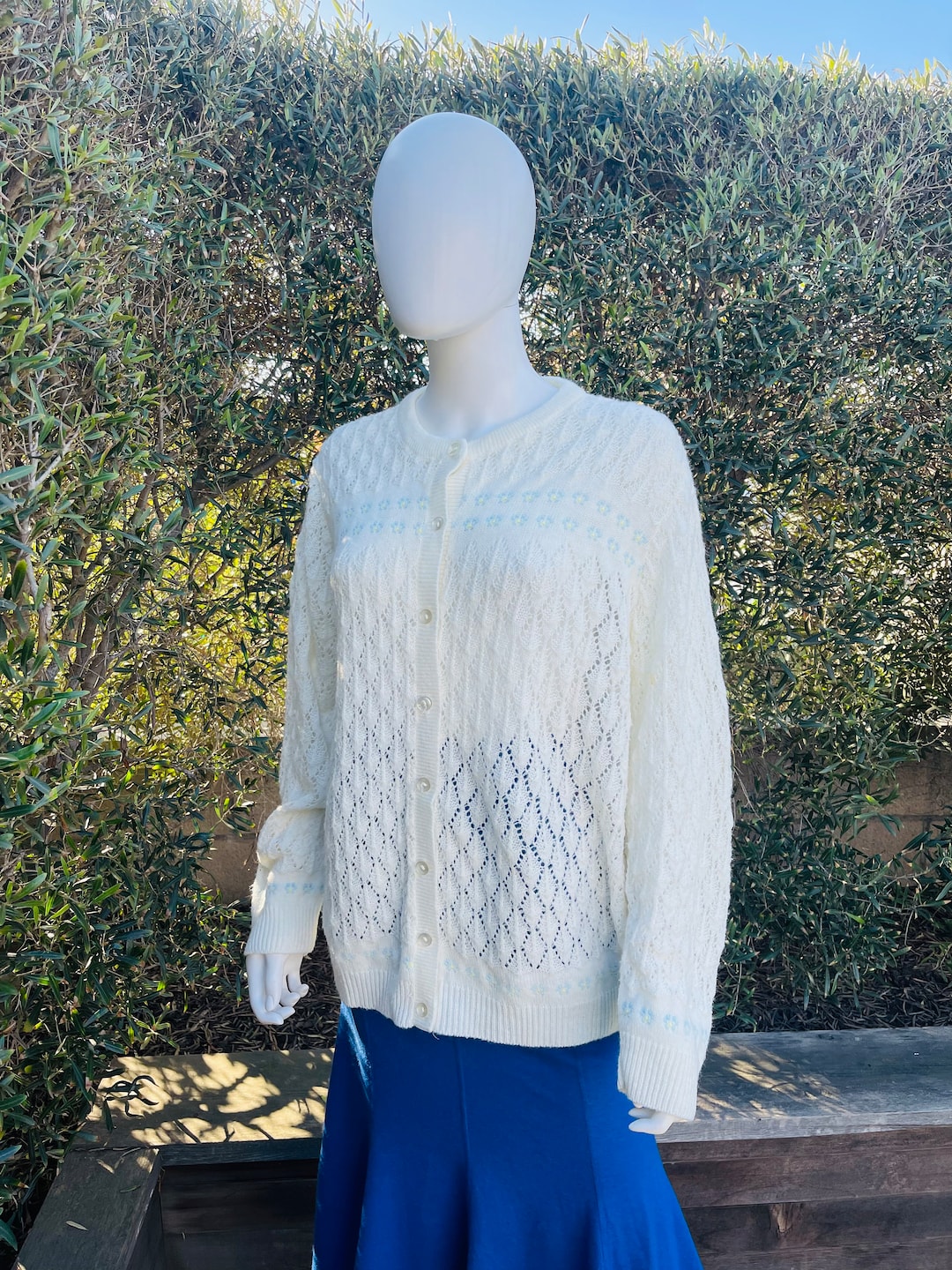 Wintuk White Cuddle Knit Sweater With Baby Blue and Yellow Stripe Etsy