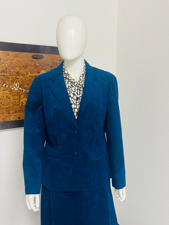 Vintage Bowen Tailored Blue Suede Skirt Suit
