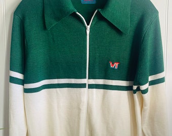 Vintage Green and White Knit Windbreaker Medium