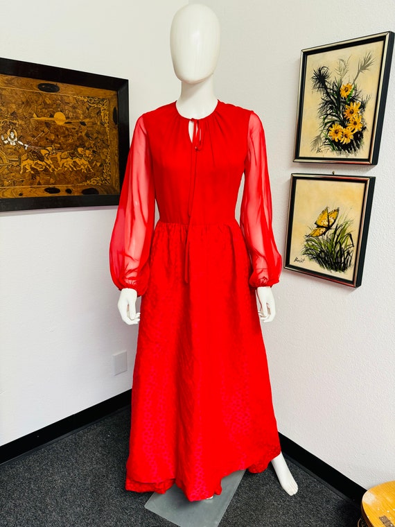 Vintage Red Long Sleeve Prom Dress