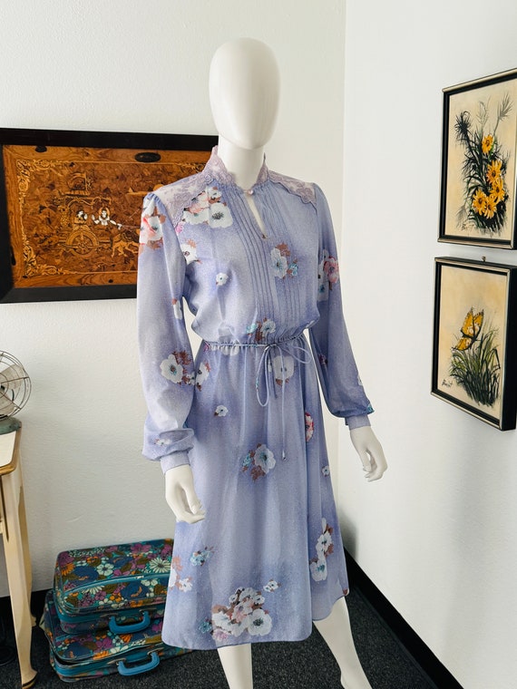 Vintage Purple Long Sleeve Floral Dress