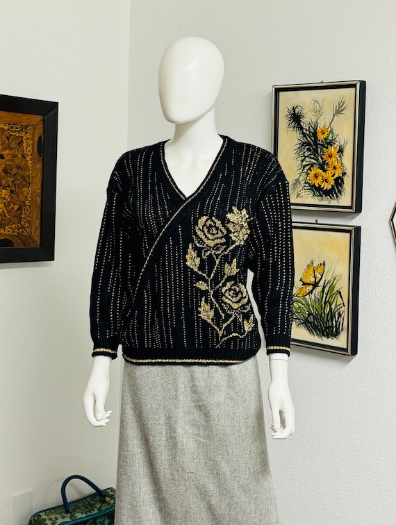 1980’s Ellen D. black and Gold Sweater