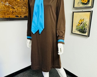 Vintage Brown and Blue Polyester Dress