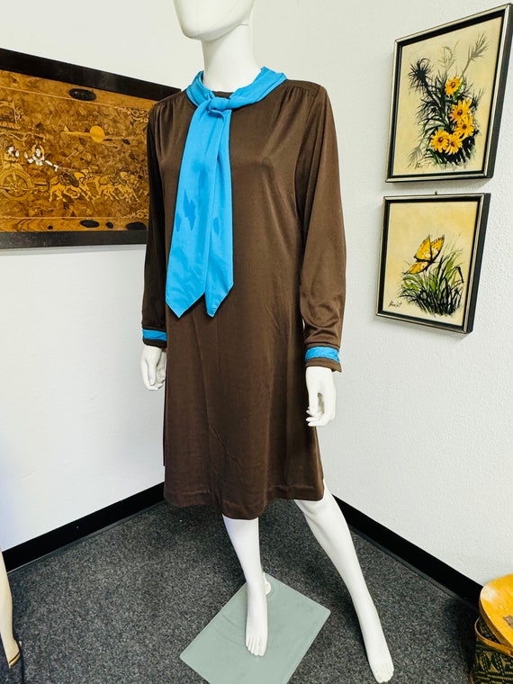 Vintage Brown and Blue Polyester Dress