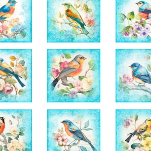 Bird Fabric Panel 36&quot; x 42&quot; - 100% Cotton - Birdsong Collection - QT Fabrics