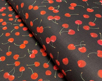 Cherry fabric - Cute Cherries Black - 100% Cotton - Kanvas Studios for Benartex - food theme cherry material