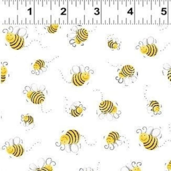 Bee fabric by the yard - White - Susybee - Clothworks - 100% Cotton Fabric - Susy Bees Honeybee