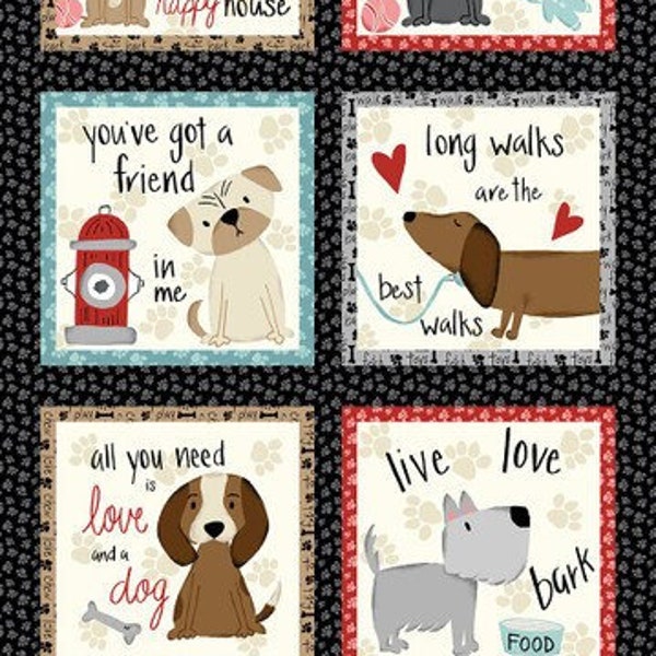 Paw-sitively Awesome Dog Fabric Panel 24" x 43" - 100% Cotton - Studio E Fabrics - Dog Love