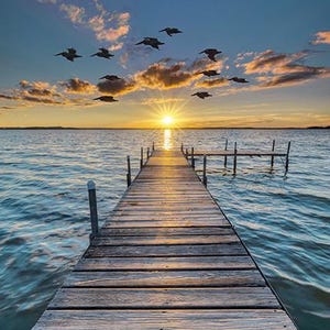 Dock fabric panel - 31” x 42” - 100% Cotton - Call of the Wild Hoffman - Lake water - W5421-151-Sunset
