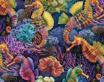 Seahorse fabric - Timeless Treasures - 100% Cotton - Colorful ocean material