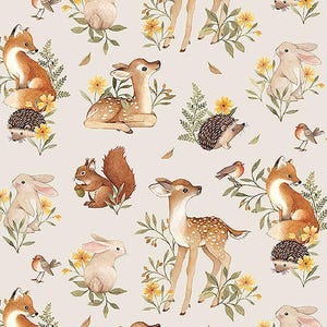 Forest Animal fabric - Dear Stella - Fawn&#39;D of You - STELLA-DNS3312  TAUPE- 100% Cotton - Baby Woodland