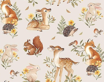 Forest Animal fabric - Dear Stella - Fawn'D of You - STELLA-DNS3312  TAUPE- 100% Cotton - Baby Woodland
