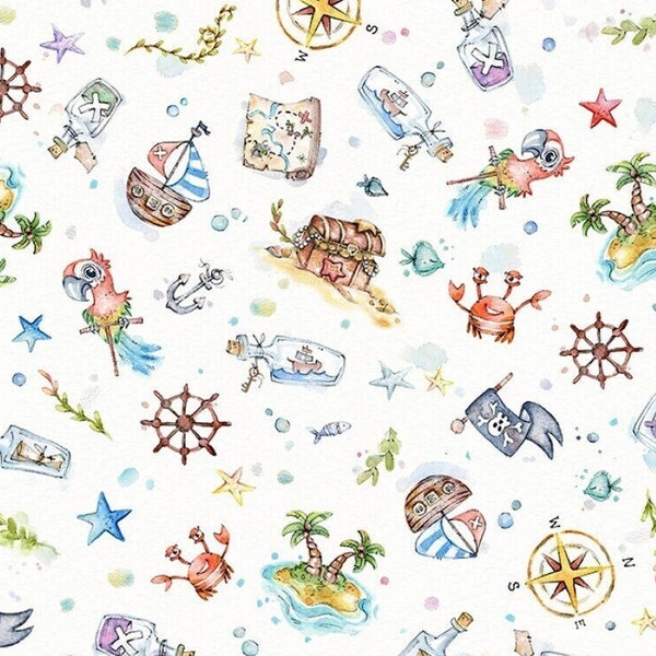 P&B Textiles Pirate fabric - Enchanted Seas Collection - 100% Cotton Fabric - Pirate ship theme material