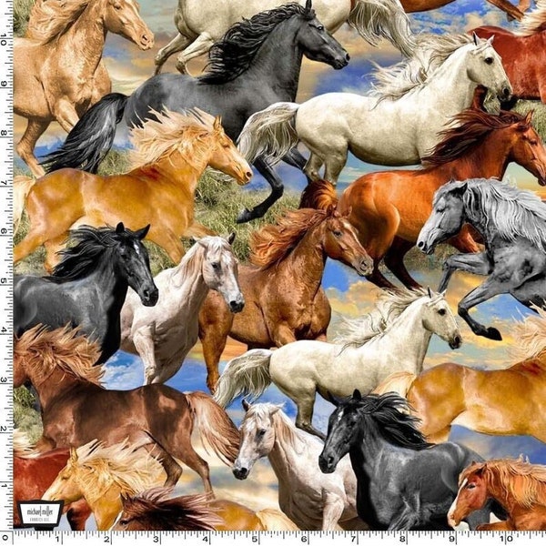 Realistic Horse Fabric - Freedom DCX11300-MULT-D - Big Sky Country Collection - 100% Cotton - Animal Western Material