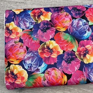 Colorful Floral Fabric - In Full Bloom - Benartex Kanvas Studio - Luminous Blooms - 100% Cotton - Bright rainbow flowers