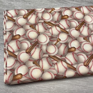 Baseball fabric - 100% Cotton Fabric - Elizabeth&#39;s Studio - Bats and Balls