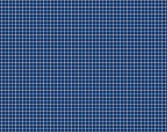 Navy Plaid Fabric by the yard - Red, White, & Bang collection - Riley Blake - 100% Cotton Fabric - Patriotic Print Material