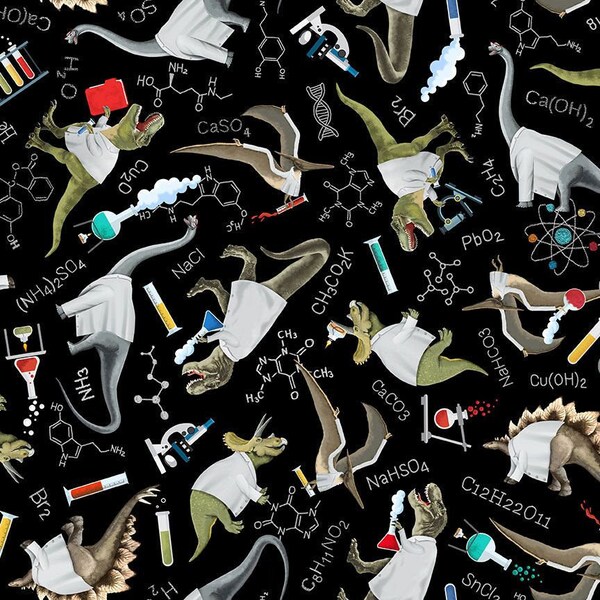 Scientist Dinosaurs in Lab Coats - Science and Math Collection - 100% Cotton Fabric from Timeless Treasures