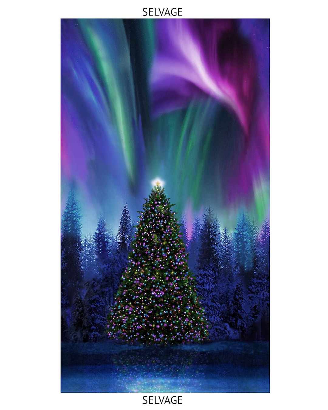 Christmas Tree Fabric Panel 23 X 43 Aurora Borealis Timeless Treasures