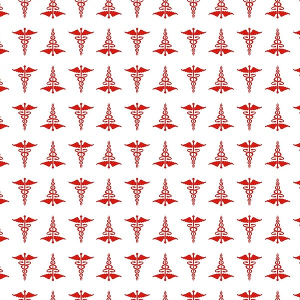 Caduceus medical fabric on white - To The Rescue Collection - By Robert Giordano for Henry Glass - 100% Cotton Fabric