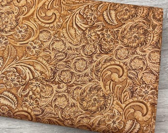 Tooled Leather COTTON Fabric - Caramel - Big Sky Country Collection - Not real leather - Faux leather floral Material