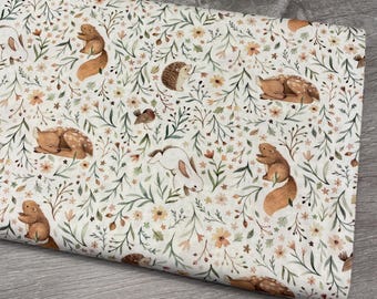 Forest Animal fabric - Dear Stella - Little Fawn & Friends - Animal Floral DNS2073 - 100% Cotton - Baby Woodland creatures forest material