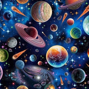 Planet Fabric - Distant Galaxies Final Frontier Collection - Michael Miller - 100% Cotton - Solar System Material - Space Fabric