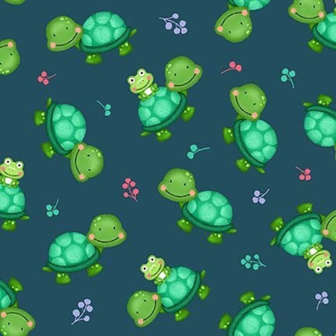 Turtle Fabric Ribbit Frog Riding Turtle 100 Cotton Fabric Michael