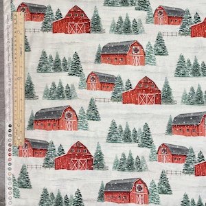 Barn Fabric - Country Cardinals Collection by Wilmington Prints - 100% woven cotton - Christmas Tree Farm