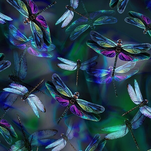 Dragonfly fabric - Garden Bliss Collection by Hoffman - 100% Cotton - flying animal iridescent garden fabric