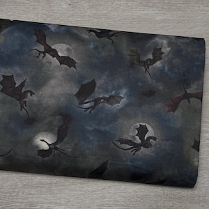 Dragon Silhouettes Fabric - Timeless Treasures - 100% Cotton - Dragon&#39;s Lair Collection - Moon
