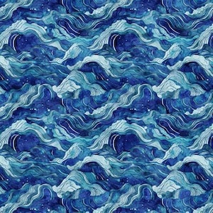 Wave Fabric - Blue - QT Fabrics - 100% Cotton - Atlantis Collection - Ocean Water