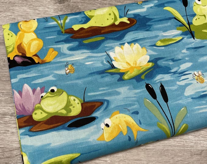 Frog Fabric - Paul's Pond Allover Turquoise by Susybee - 100% Cotton ...