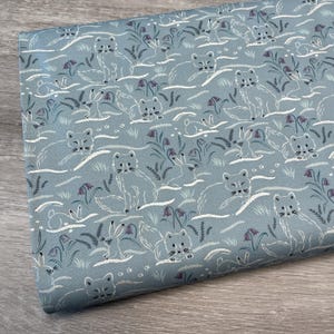 Arctic Fox and Rabbit Fabric - Haring Around on Arctic Blue - 100% Cotton - by Lewis & Irene - Winter Snow Animals - Snowshoe hare