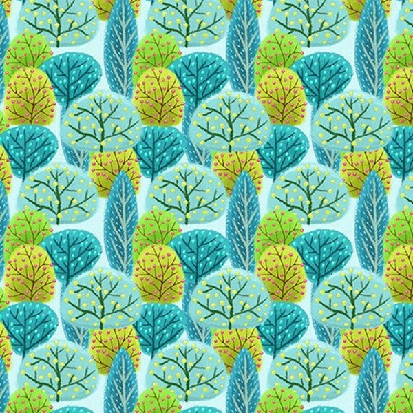 Colorful Tree Fabric by the yard - Moonbeams & Rainbows collection - Henry Glass - 100% Cotton - Tree material nature theme