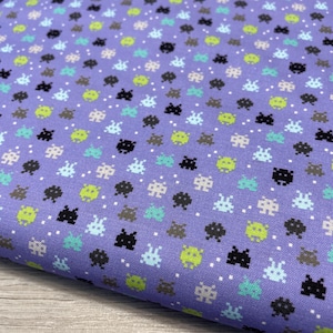 Gamer Fabric - 80s Arcade Collection - 8 bit Periwinkle - 100% cotton fabric - Camelot Fabrics - retro gaming