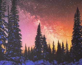 Twilight Nightshade Fabric Panel 42" x 29" - 100% Cotton - Hoffman Spectrum Digital Print - Night Sky Tree Snow Fabric