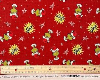 Grinch Fabric - Head Toss - How the Grinch Stole Christmas - 100% cotton Fabric - Robert Kaufman - Dr. Seuss