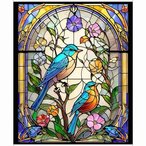 Stained Glass Bird FABRIC PANEL - 36&quot; x 42&quot; - 100% Cotton - Sunlit Birds Collection - QT Fabrics