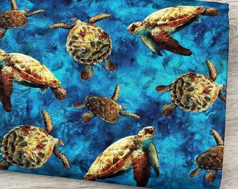 Sea Turtle Fabric - V5258-61-Turquoise - Tides of Color - Hoffman - 100% Cotton - Ocean theme Tropical Vacation Scuba Diving Swimming