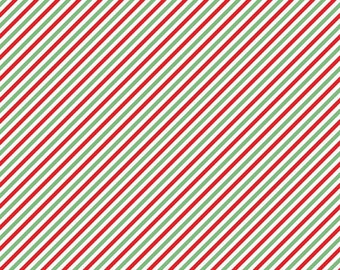 Christmas Stripe Fabric - Red and Green - Pixie Noel 2 by Tasha Noel for Riley Blake Designs - 100% Cotton Fabric