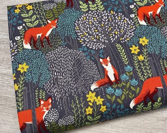 Fox Fabric - Into the Woods GRAY - 100% Cotton - Michael Miller - Woodland creatures forest animal material