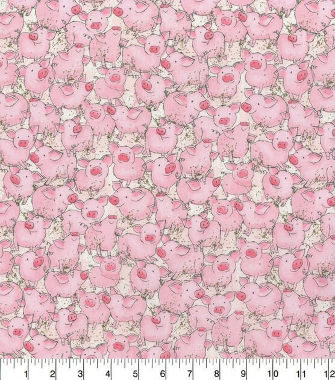 Pig Fabric by the Yard Watercolor Packed Pigs 100 Cotton Etsy