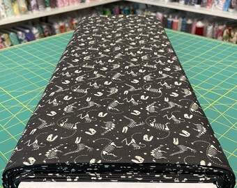 Dinosaur Cotton Fabric by the half yard - Riley Blake - Dino Bones on Charcoal - Roar Collection - Fossil material