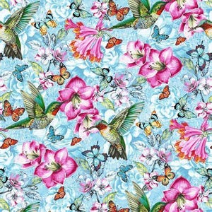 Humming bird floral fabric - Hummingbird Messenger - Studio E - 100% cotton